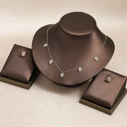 RAKOL Stylish Geometric Paper Clip Zircon Pendant Necklace Earrings For Women Men Gold Silver Color Statement Jewelry Set Gifts