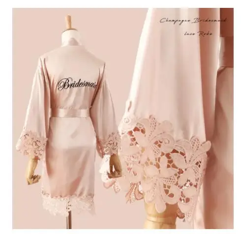 Summer Lace Sleepwear Bride&Bridemaid Wedding Robe Gown Solid Embroidery Kimono Bathrobe Women Casual Home Night Dress M L Xl