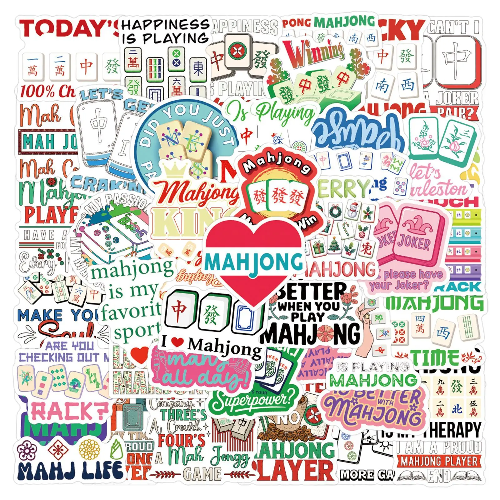 

55/110PCS Cartoon Mahjong Graffiti Sticker Decorative Luggage Guitar Scrapbook Phone Scooter Waterproof Decal Toys Gifts