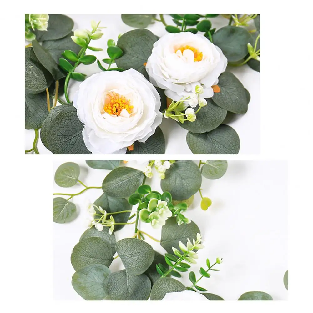 All-season Faux Plant 175cm Artificial Rose Garland with Eucalyptus Leaves Realistic Flower Vine for Wedding Party Indoor
