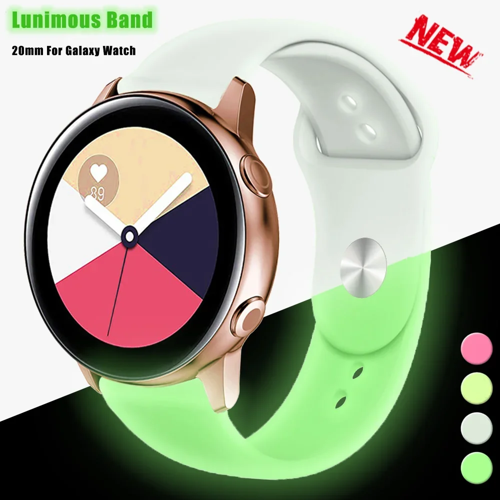 Glow Luminous 20mm Silicone Strap For Samsung Galaxy Watch 5 4 40 44 mm 5 Pro 45mm Sports Bracelet Watch 4 Classic 46 42 mm Band