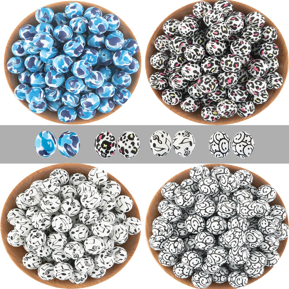

30PCS 15mm Silicone Printed Beads Round Leopard Beads For Jewelry Making DIY Necklace Bracelet Keychain Accessories
