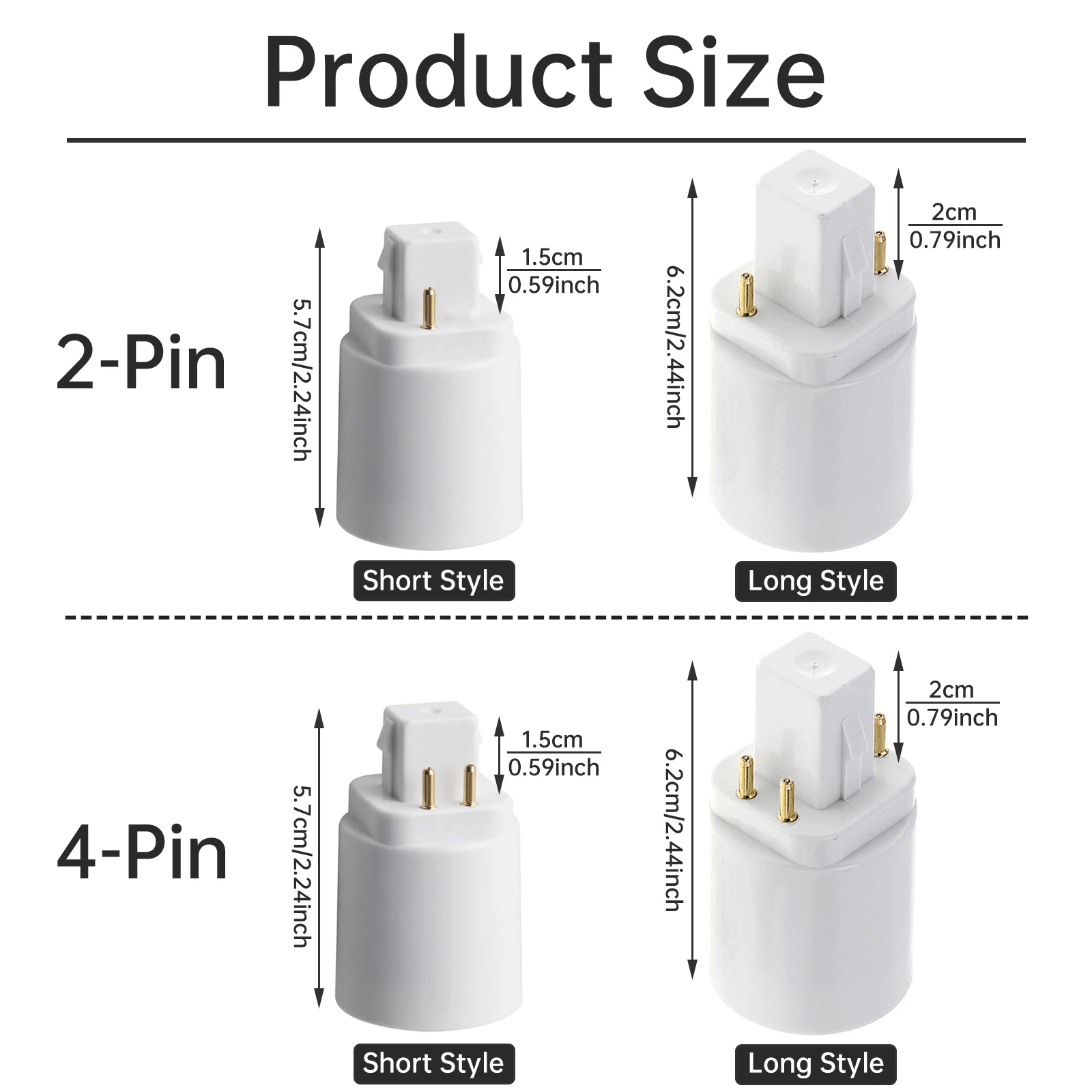 5Pcs 2-Pin/4-Pin Conductive G24 to E26 E27 Socket Adapter Gx24 Lamp Base Adapter G24q to Medium Edison Light Socket Converter