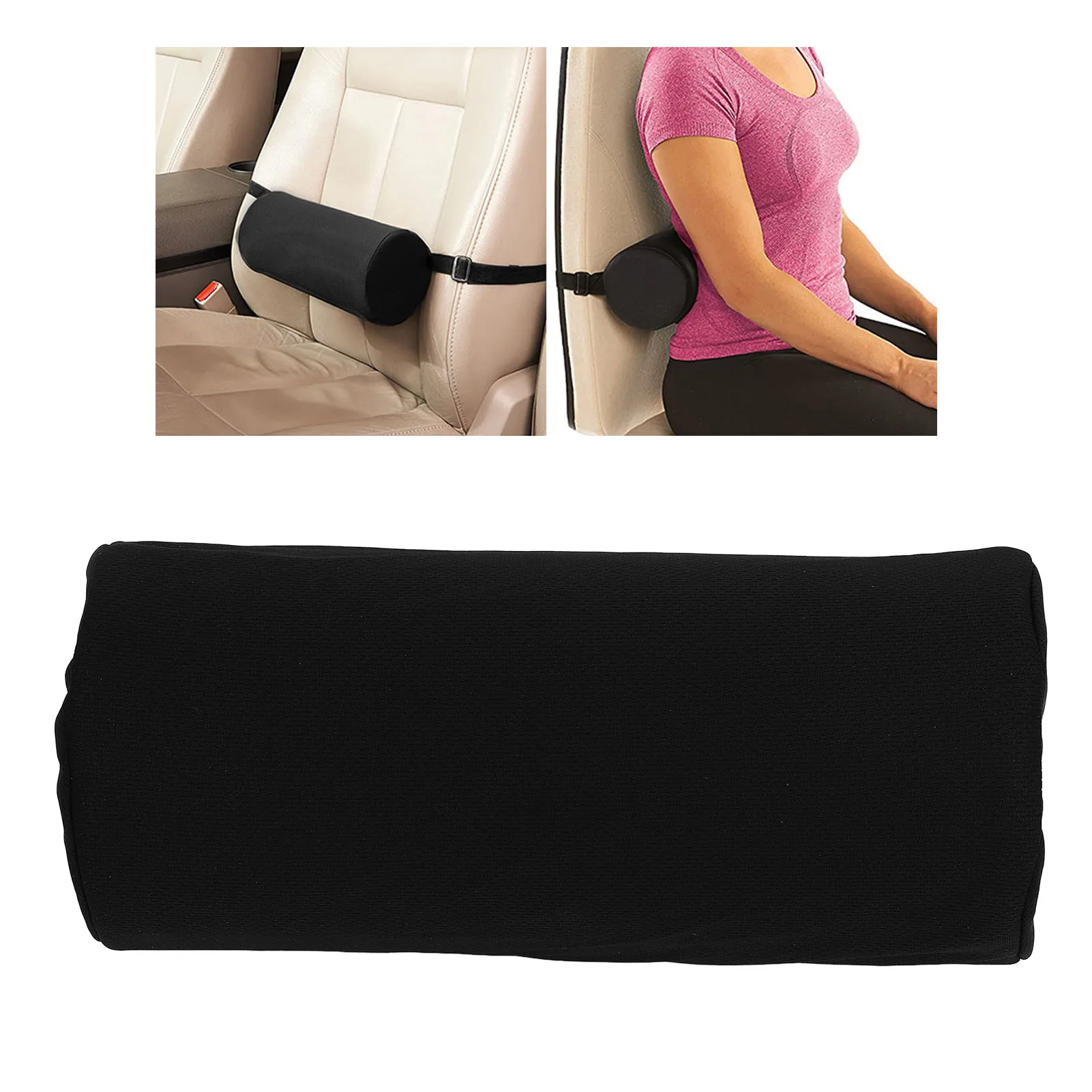 ZK30 Lumbar Roll Pillow Multifunctional Memory Foam Back Roll Waist Support Cylinder Pillow with Adjustable Strap Black