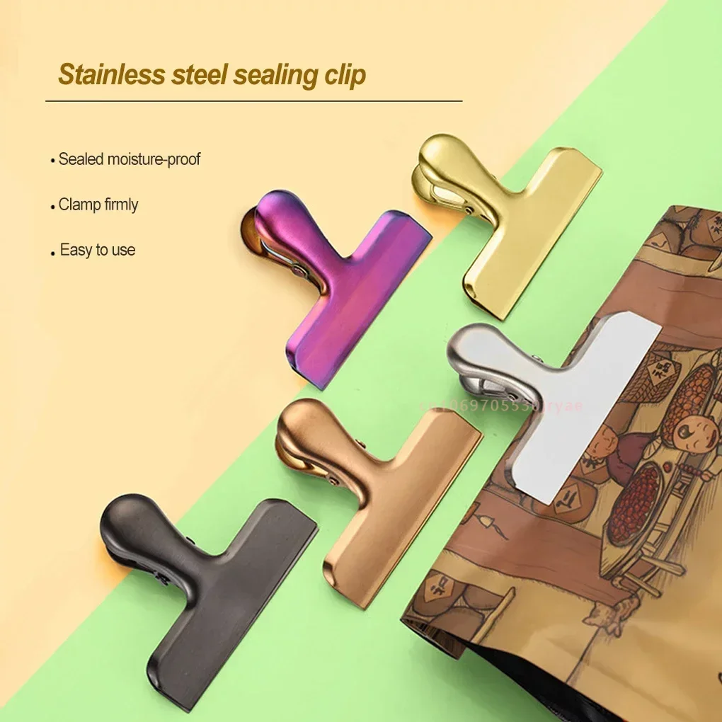 Stainless Steel Food Sealer Clip Dust-proof Storage Bag Sealing Document Receipt Ticket Clamp Packing for Home Kitchen