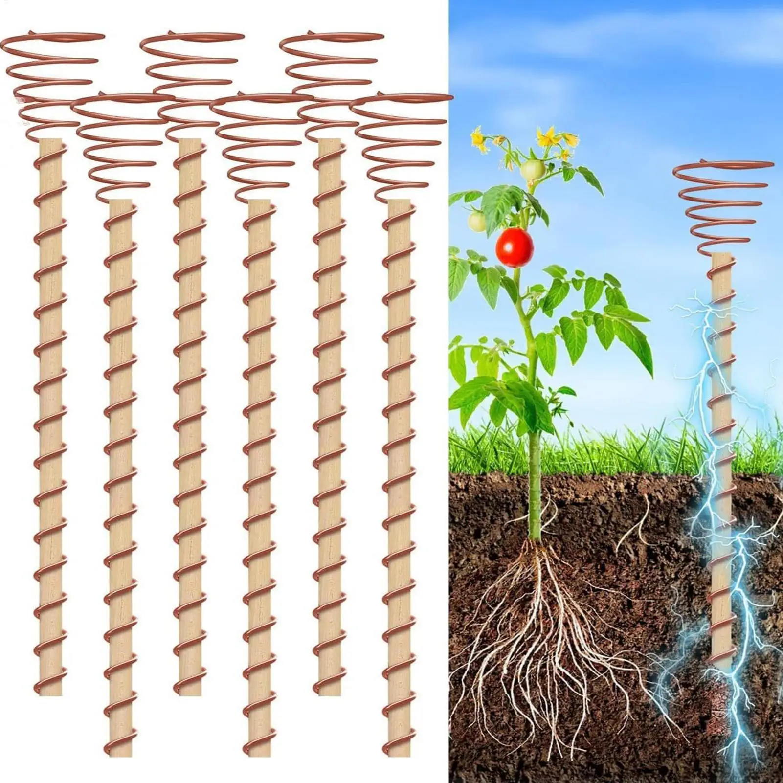 Electroculture Plant Stakes 6PCS 12Inch Electroculture Gardening Copper Coil Antennas Electroculture Gardening Stakes for Plants