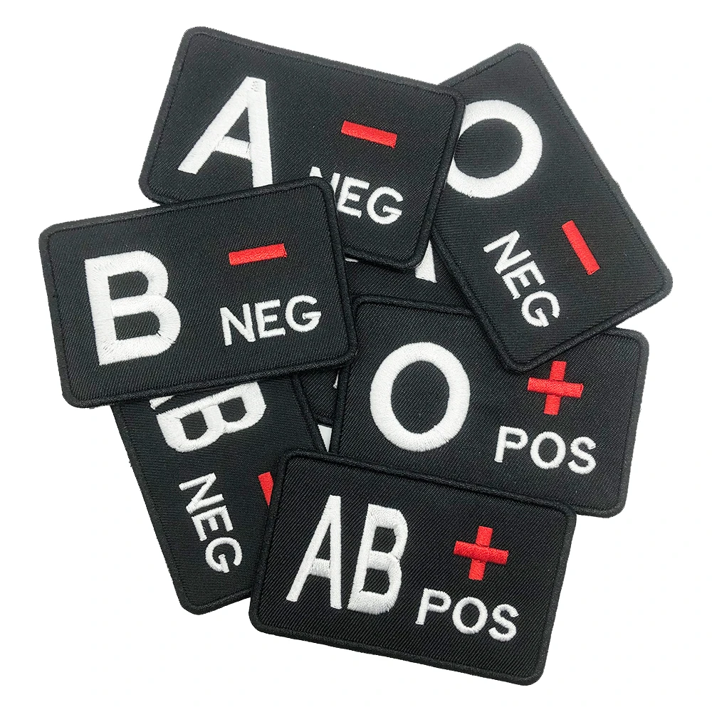 Parches bordados tipo sangre, insignia táctica militar positiva negativa, gancho para mochila, bucle o hierro en accesorios del ejército A B O AB