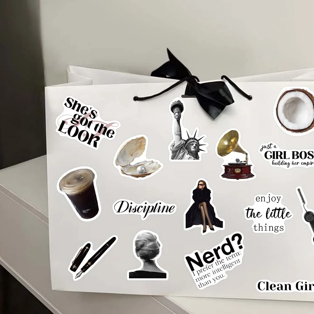 60 Stück Clean Girl Office Lady Aufkleber für Laptop, Scrapbook, Skateboard, Helm, Gitarre, DIY, ästhetische, wasserfeste Aufkleber – Detail 8