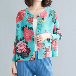 Pleated floral print jacket loose casual top elegant women's luxury designer blouses luxury t-shirt high quality