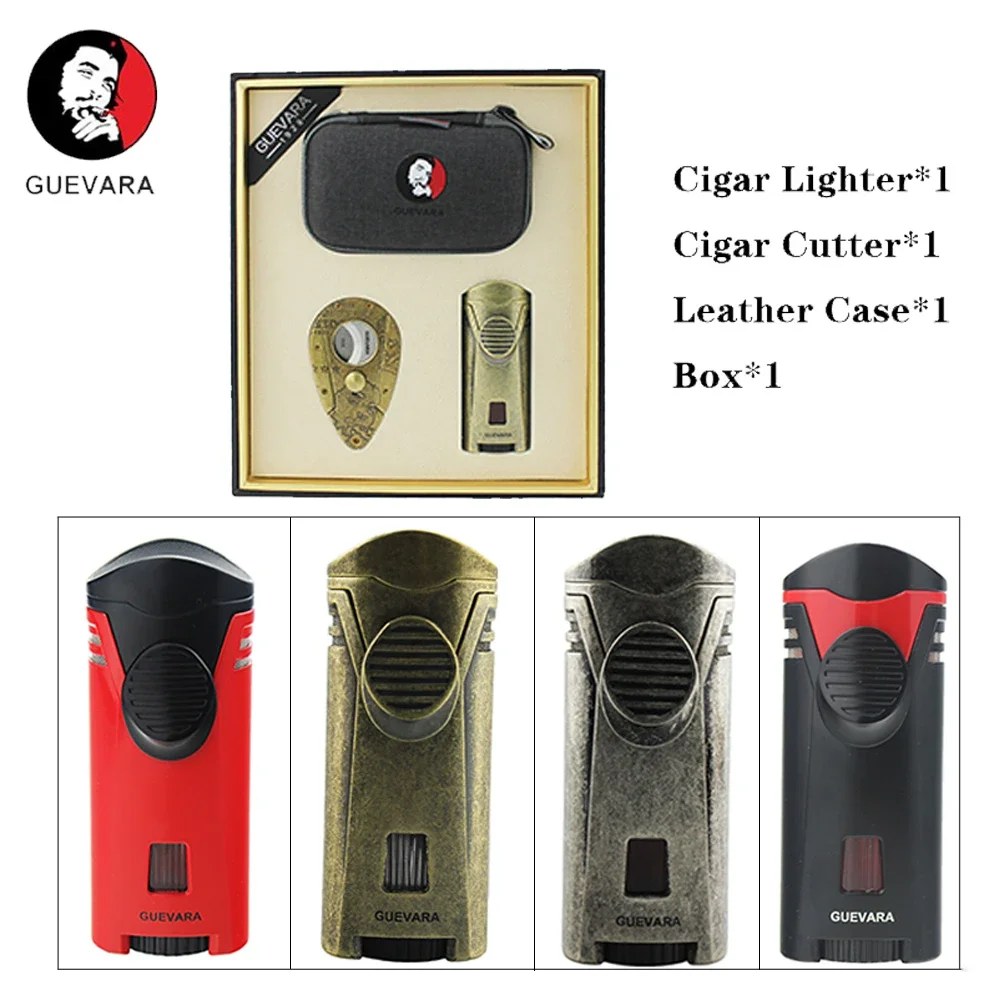 

Guevera Cigar Accessories Kit Cigar Cutter Single Jet Flame Portable Butane Gas Cigarette Lighters Pocket Torch Lighter for Gift