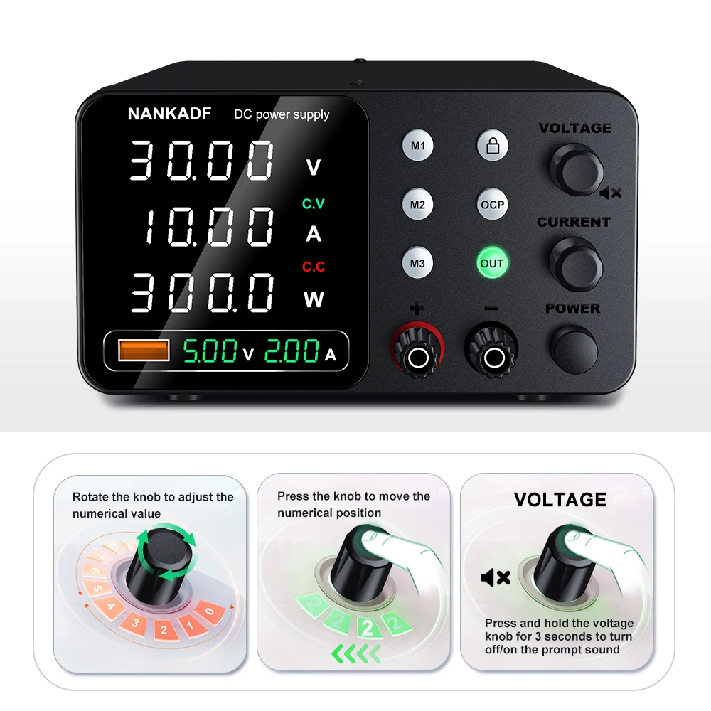 30V 5A 10A Laboratory Power Supply Triple Storage Switching Power Supply 5V2A DC Regulated Power Supply for Type-C Interface