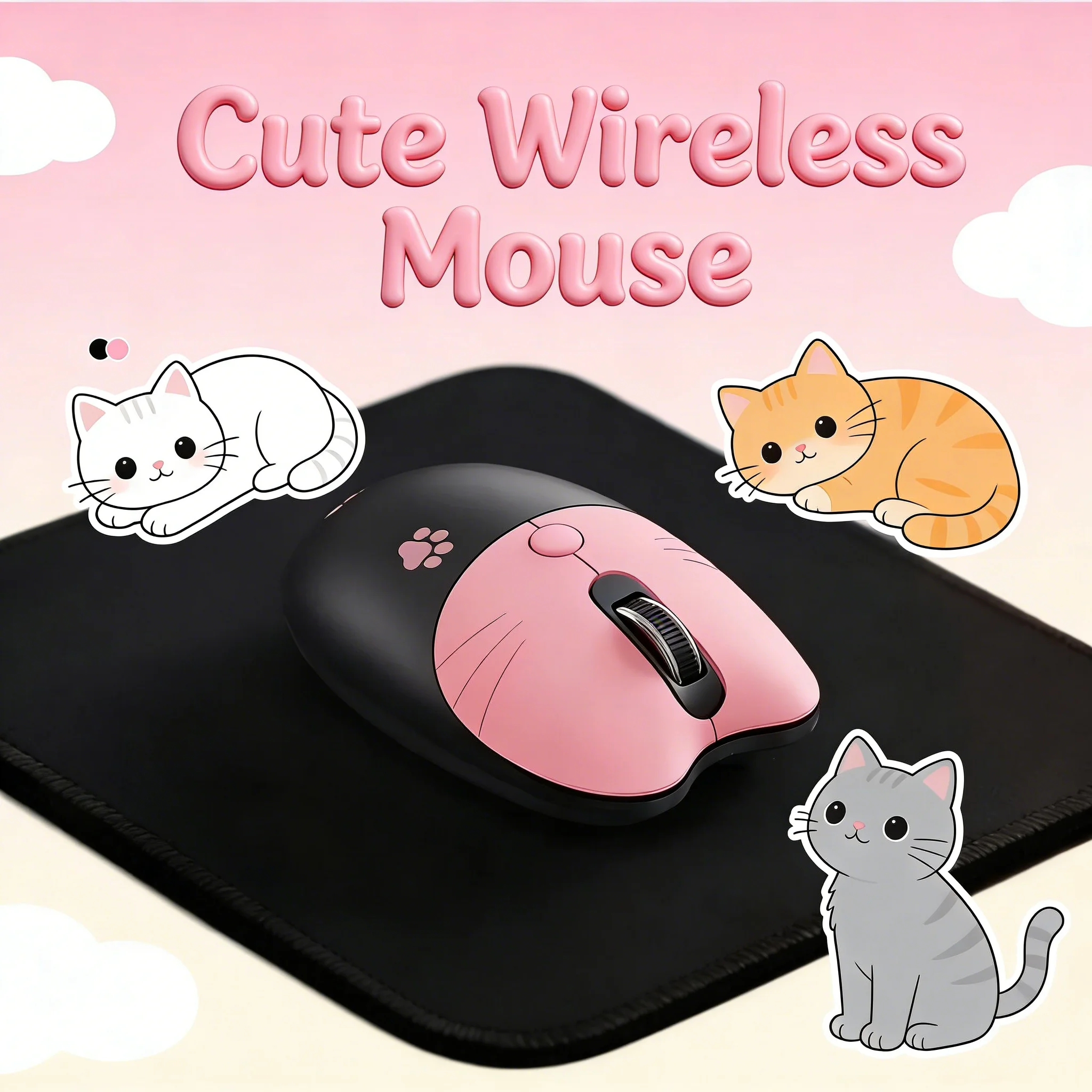Cute Cat paw 2.4G Wireless Mouse Silent Click Adjustable DPI Long Battery Life For Office Laptop PC Women's Gift