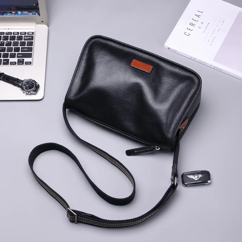 Fashion Luxury Genuine Leather Men\'s Black Messenger Bag Casual Designer Crossbody Bags High Quality Cowhide Teens Shoulder Bag