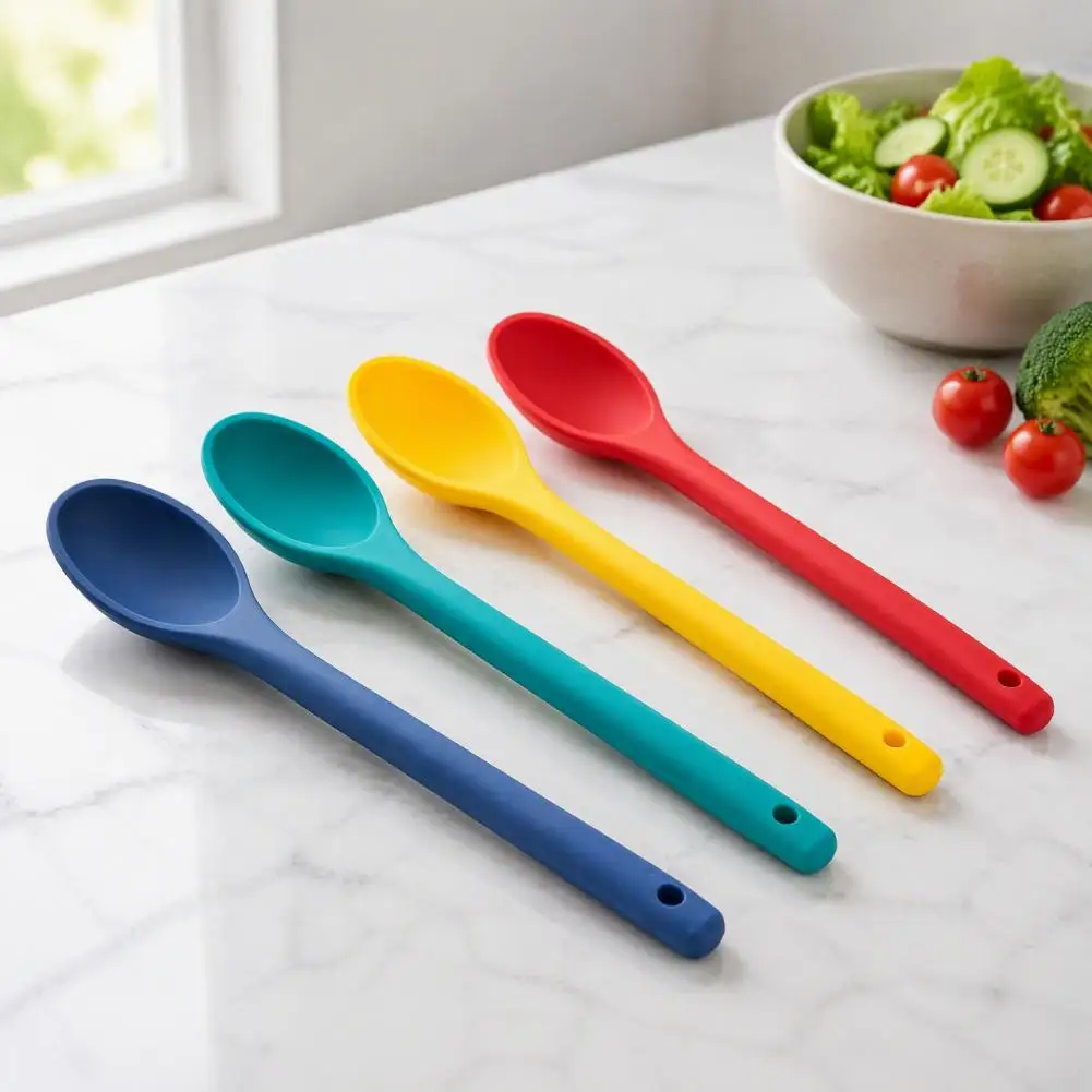 Nonstick Cookware Safe Kitchen Spatula Heat Insulation Stirring Spoon Silicone Mixing Spoon with Long Handle Heat for Cooking