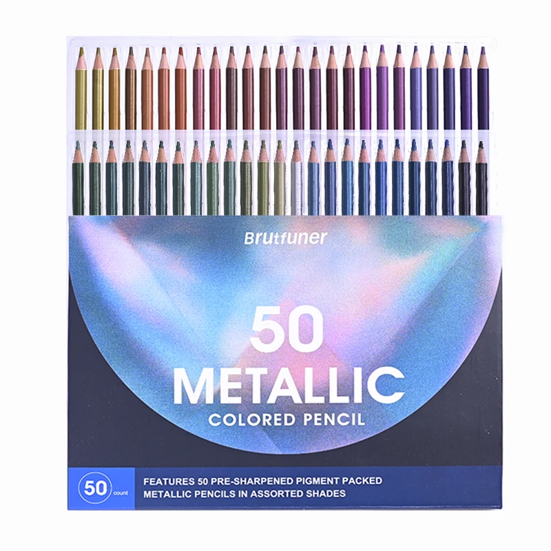 50 Color Metallic Colored Pencils Profession Drawing Soft Wood Pencil For Artist Sketch Coloring Art Supplies