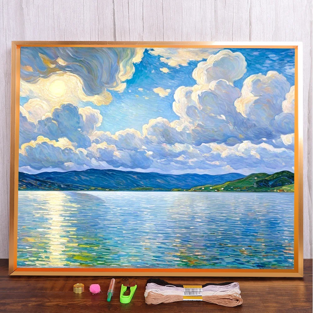 Landscape Sea Sunsine Printed 11CT Cross-Stitch DIY Embroidery Set Handiwork Painting Handicraft Hobby Package Design Room Decor