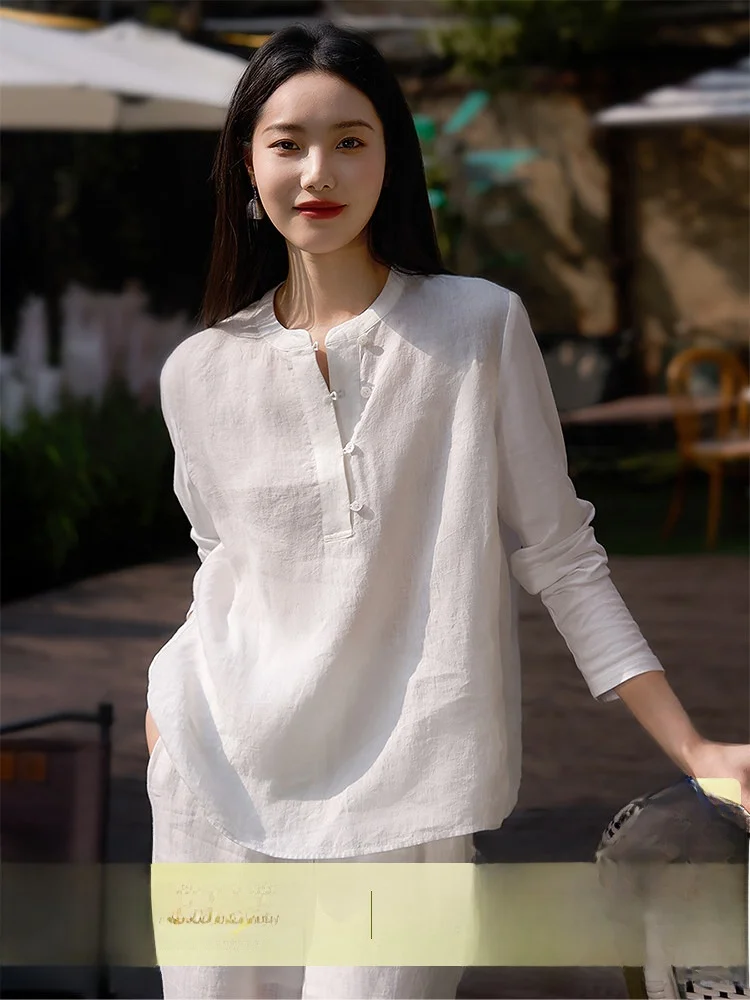 

XiaoHanGe l Breathable Linen Long Sve irt Women's Double Material Patchwork Fre Sle Office Commute Wind irt