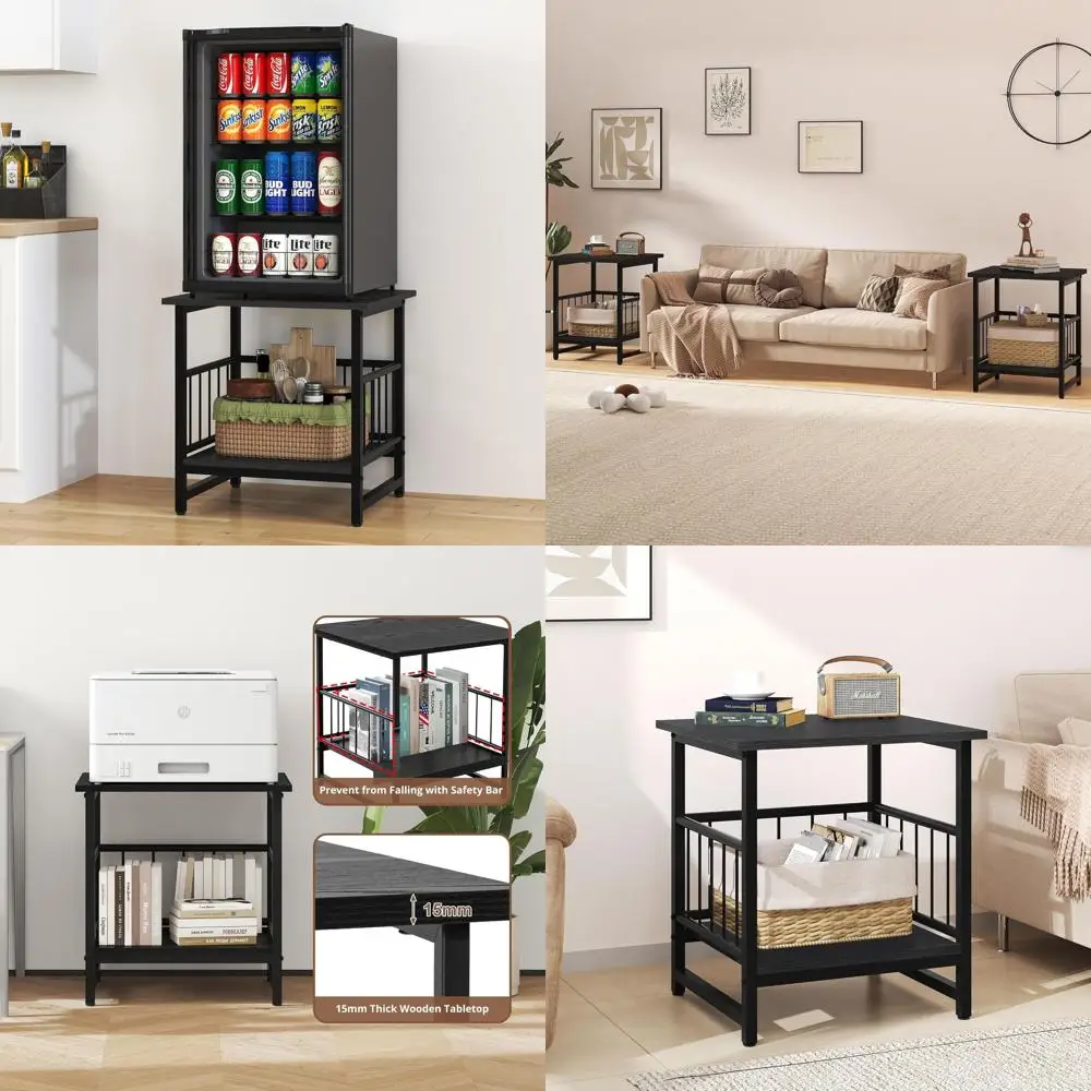 

Черный квадратный приставной столик 18 дюймов с открытой полкой для хранения, для гостиной, прикроватной тумбочки или общежития