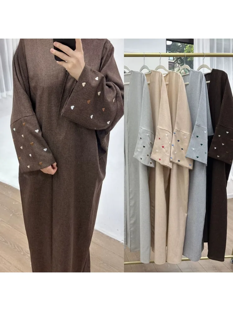 2025 Ramadan Eid Open Butterfly Moon Heart Modest Kimono Abaya Dubai Turkey Muslim Dress Abayas for Women Kaftan Kebaya Caftan