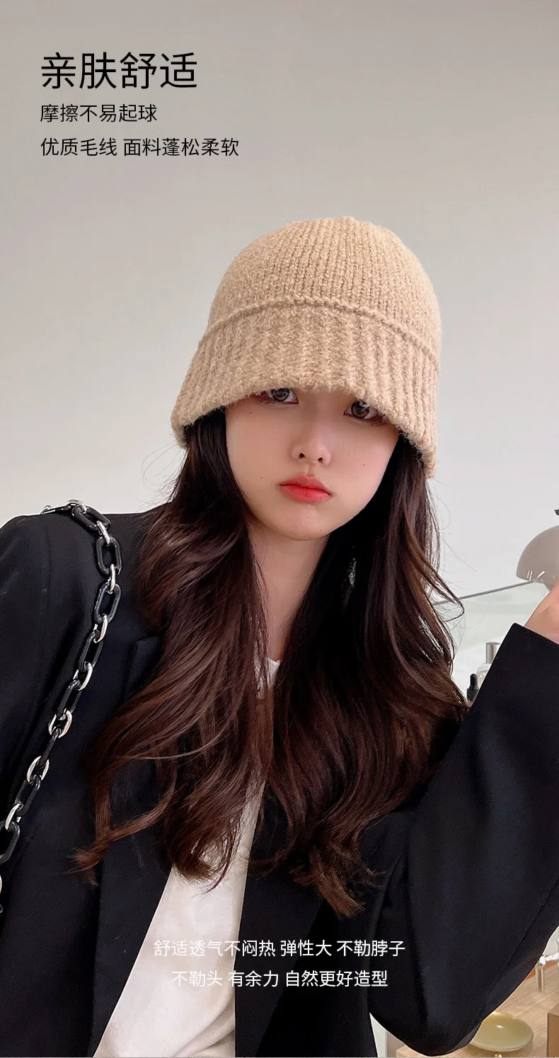 Women and Youth Girls Winter Bucket Hat Fashion Knit Y2K Beanie Cap Solid Color Warm Crochet Bonnets