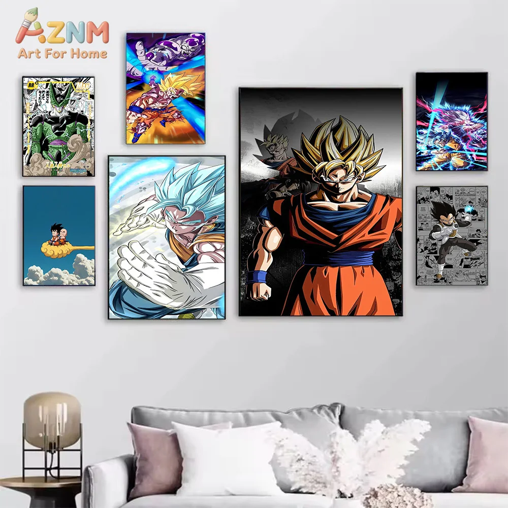AZNM Dragon Ball Z Anime Canvas Wall Art Print Goku Master Roshi Vegeta Cell Poster Unframed Home Room Decor Painting