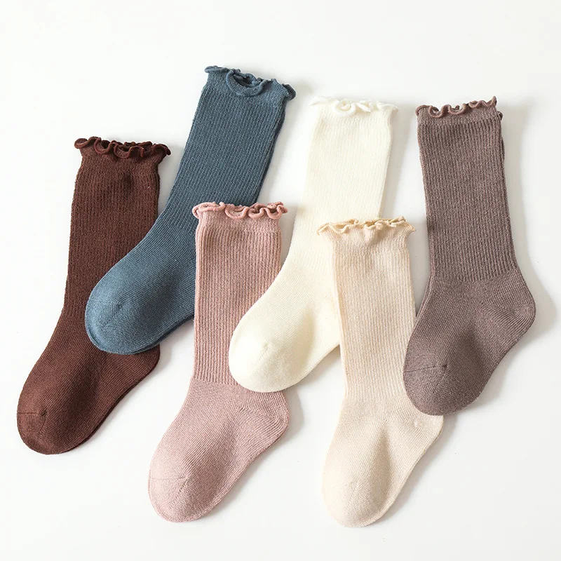 Baby Girls Knee High Socks Newborn Baby Socks Solid Color Cotton Ruffle Kids Boys Knee Socks Infant Children\'s Socks