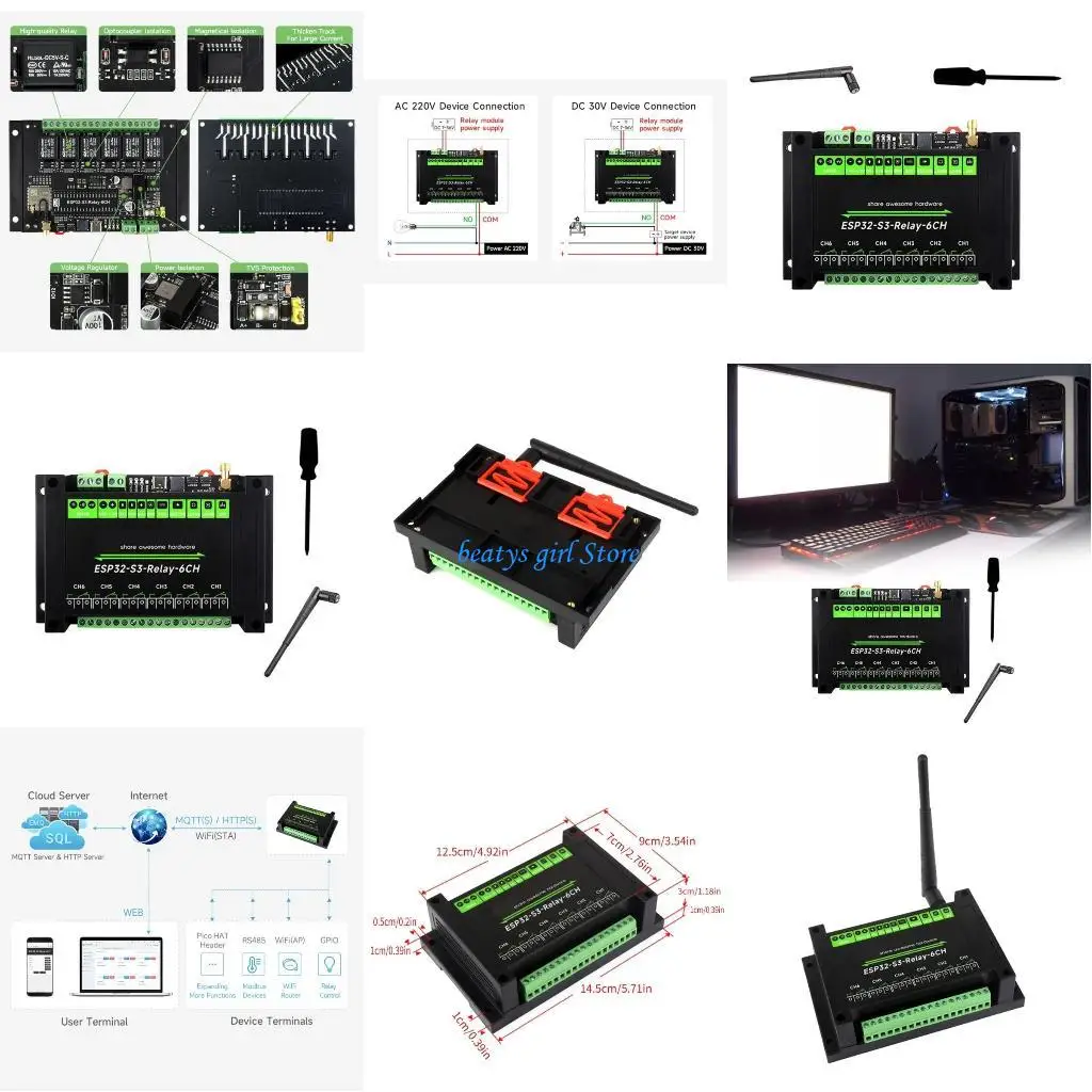 

C7AB Industrial 6CH ESP32S3 WiFi Relays Module Onboards RS485 HAT Interfaces Supports WiFi Bluetooth-compatible