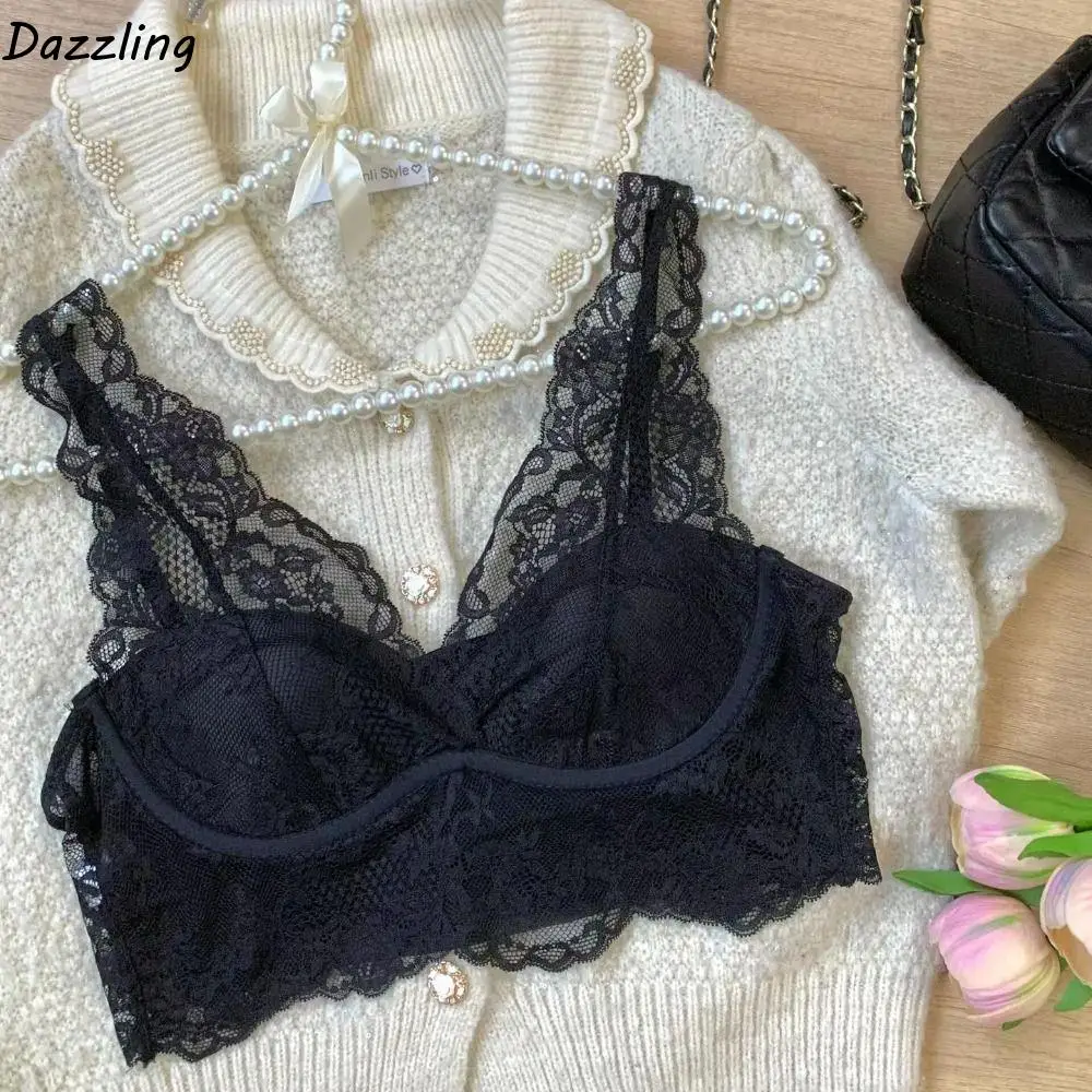 

Fashion Wireless Lace Bra Briefs Set Mesh Transparent Sweet Bra Panties Set Lingerie Low Waist Women Underwear Summer