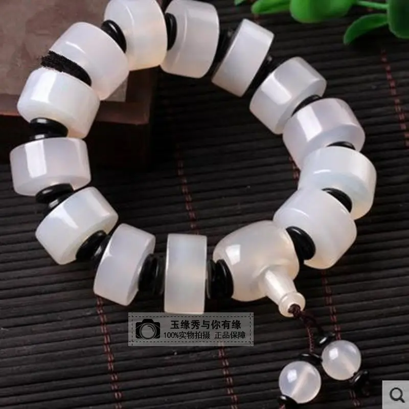 

Браслет из натурального белого агата для мужчин и женщин, ювелирные изделия, натуральный целебный драгоценный камень, высокий ледяной камень A, браслеты с кисточками из белого агата