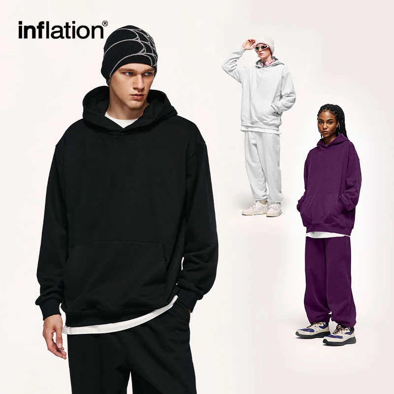 INFLATION 460gsm Heavyweight Premium Hoodies Unisex Multiple Colors Cotton Oversized Streetwear Plain Hoodies