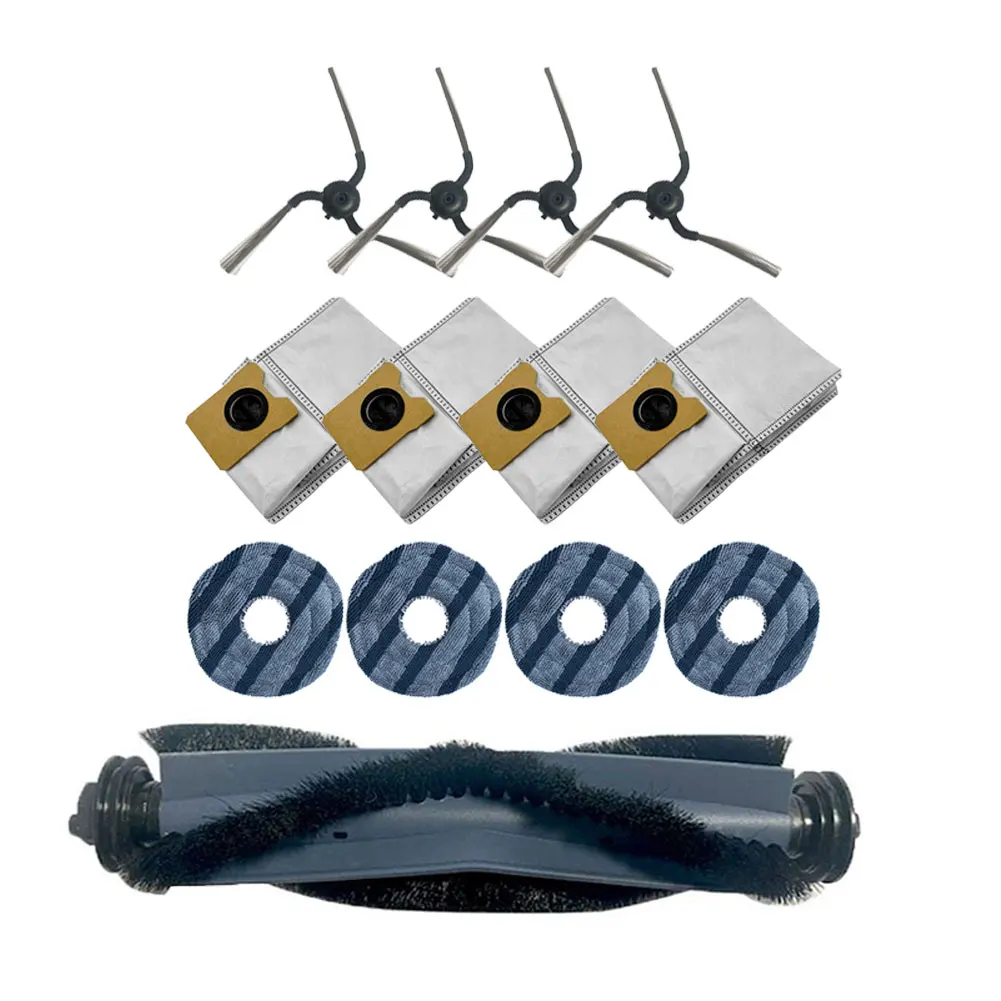 For Eufy C10 Robot Vacuum Cleaner Parts Kit Main Brush ABS Rubber 4 Dust Bags 4 Side Brushes 4 Mops for Regular Replacement