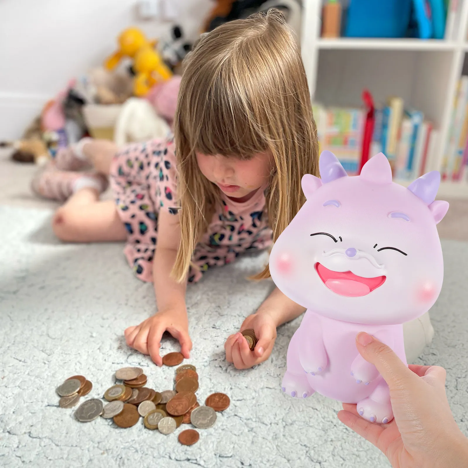 Cute Dragon Piggy Bank for Vinyl Shockproof Money Storage Jar Coin Saving Pot Flat Bottom Decorative Bedroom Ornament