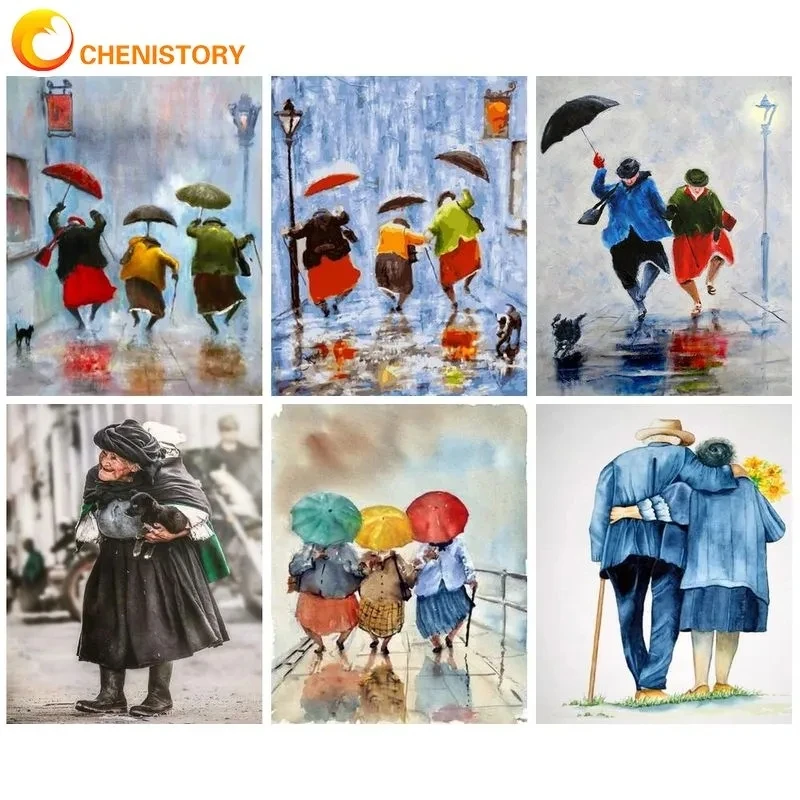 CHENISTORY Oil Painting By Numbers Paint Kit Animals Old People Handicrafts For Adults Coloring With Numbers Home Decors Couple