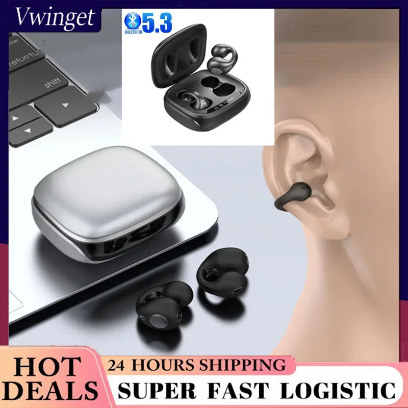 JX80 Wireless Earbud HiFi Stereo Surround LED Digital Display Bluetooth-compatible 5.3 With Voice Assistant Ear-clip Earphone