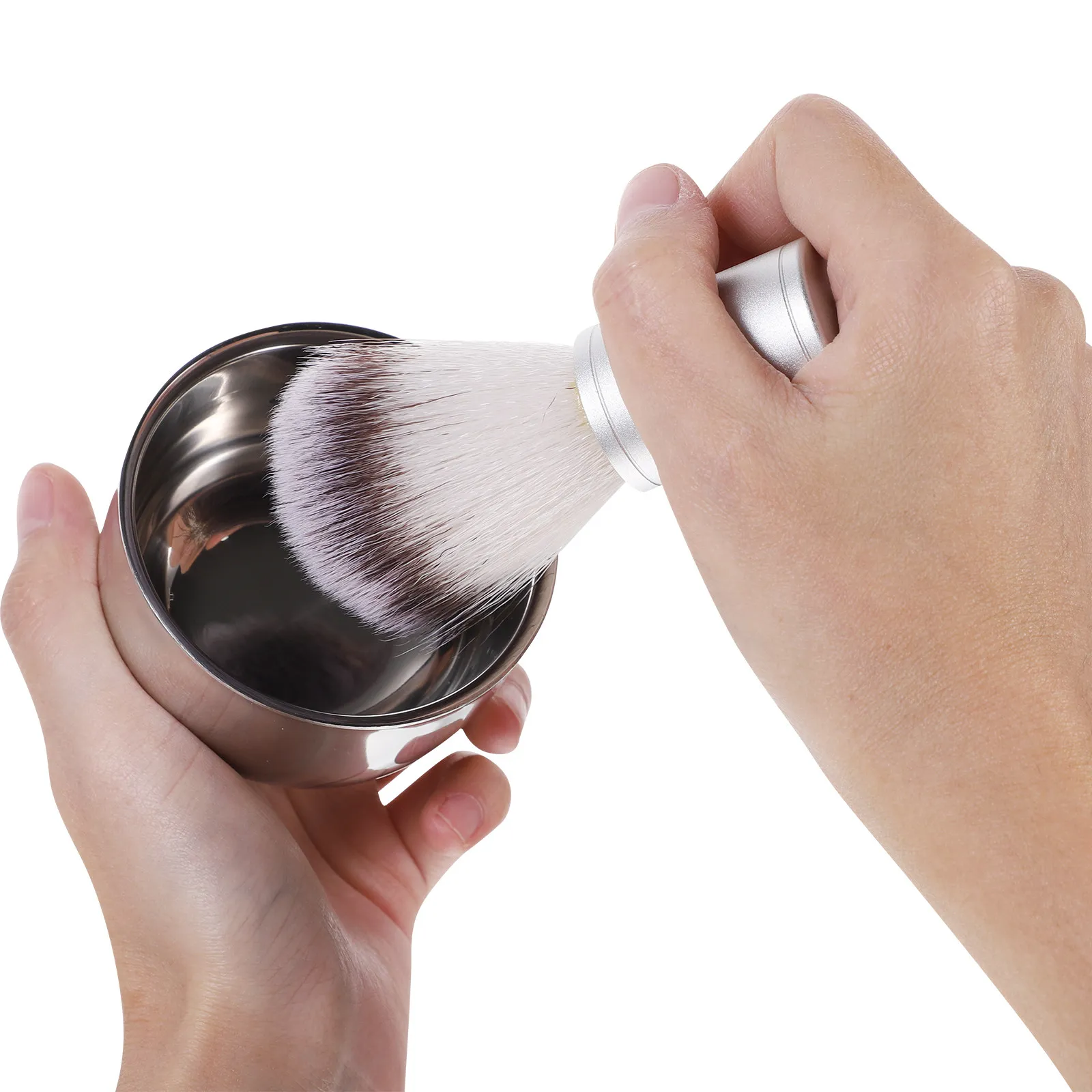 Nylon Hair Shaving Brush Double Layer Stainless Steel Shave Bowl Mug Increases Lather Softens Beard Exfoliates Skin