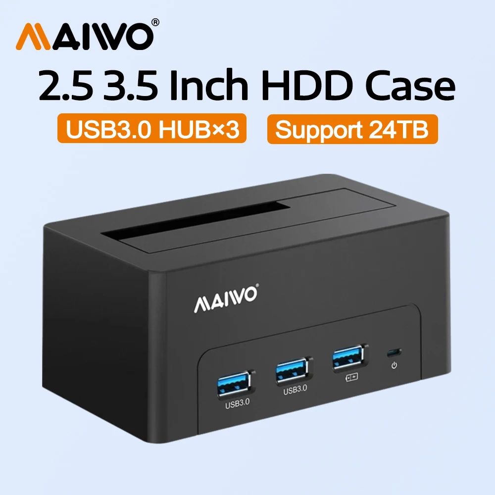 MAIWO 2.5/3.5 Inch HDD Case USB to SATA Docking Station for 2.5 3.5 SATA HDD SSD with USB 3.0 Ports 1 Fast Charge Port HDD Case