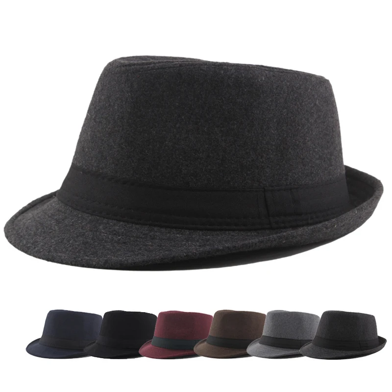 2022 Winter Short Brim Felt Hat Fedoras Top Round Caps Jazz Cap Bowler Hats Women Men Autumn Hemming Vintage Top Gentleman Cap