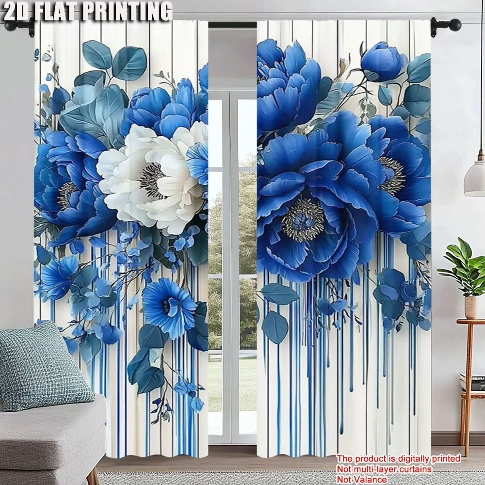 

2Pcs Contemporary Floral Curtain Polyester Bathroom Curtain Fashion Machine Washable Easy Clean Multi-Purpose Home Decor
