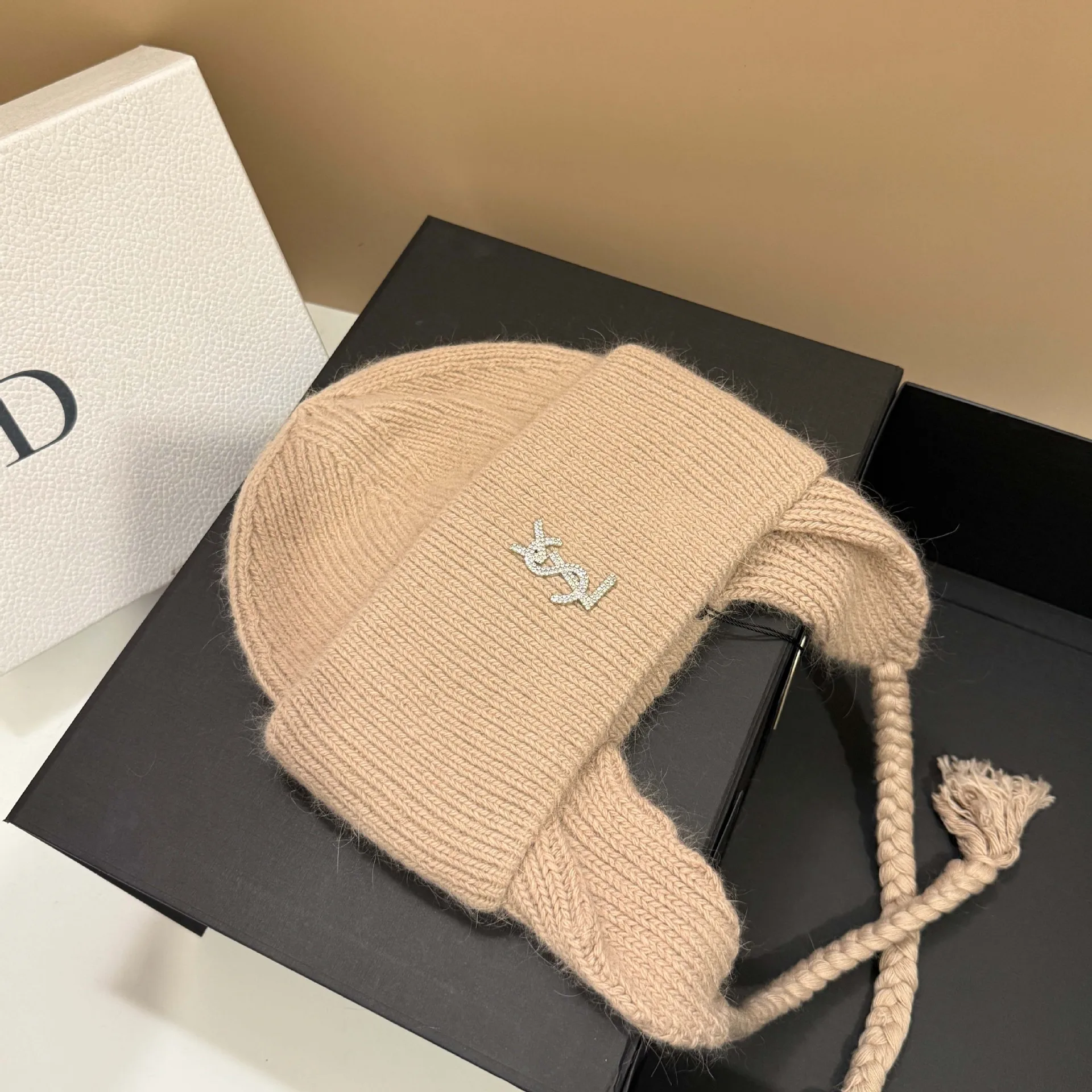 High Quality Cold Weather Thick Warm Double Fold Rabbit Fur Knit Cap Winter Designer New Cute Braid Ear Flap Beanie Hat