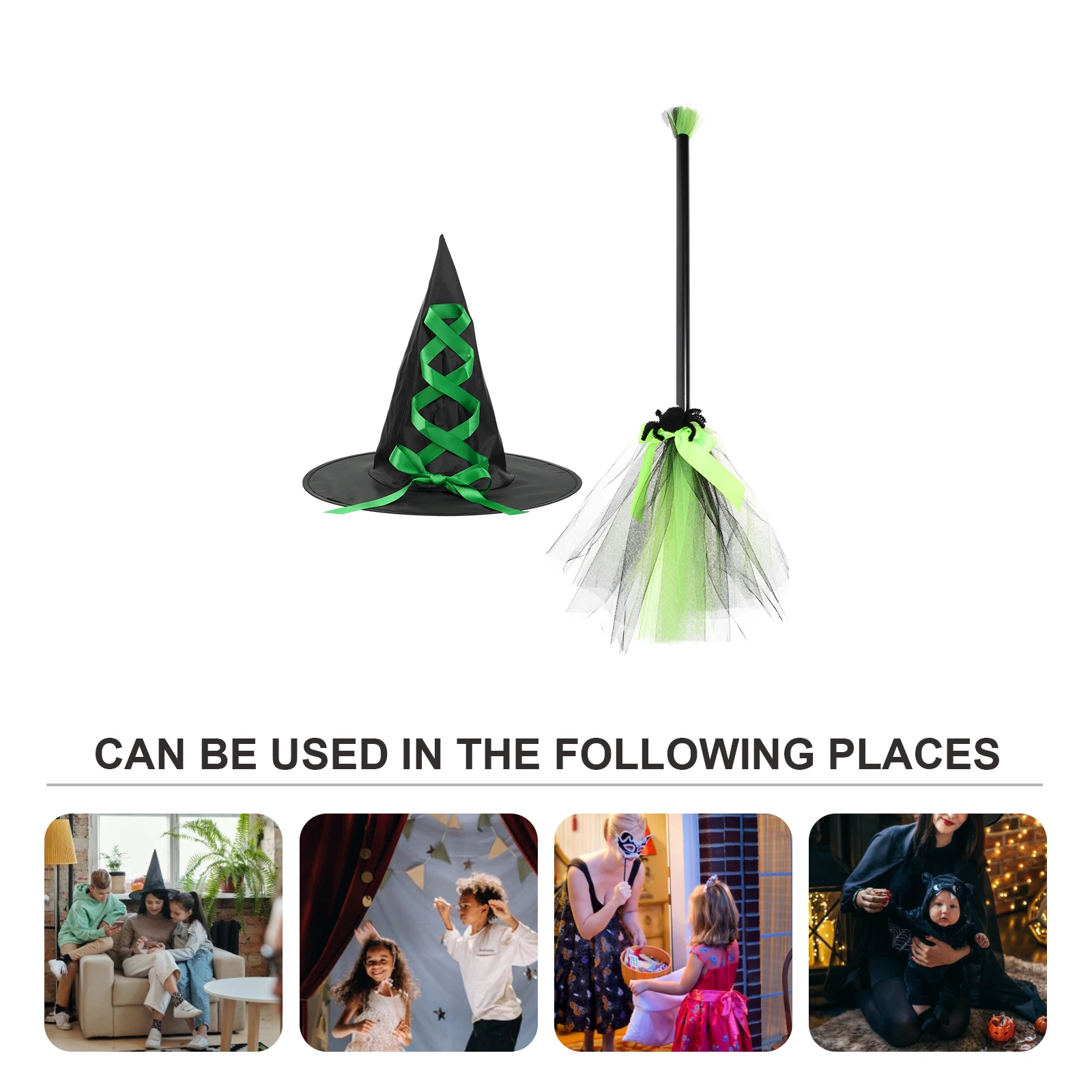 

1 комплект, прочная шляпа ведьмы на Хэллоуин, набор метлы, классический дизайн, реквизит для фотографий для встреч, праздничная атмосфера, шляпа ведьмы