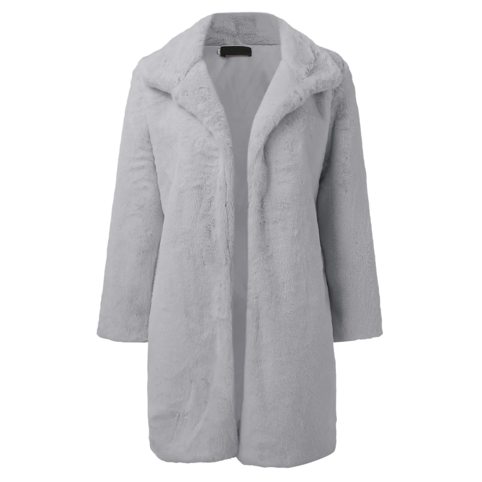 Chaqueta de cuello alto de piel sintética de Color sólido para mujer, abrigo holgado cálido de talla grande, cárdigan informal de lana acogedora, Invierno