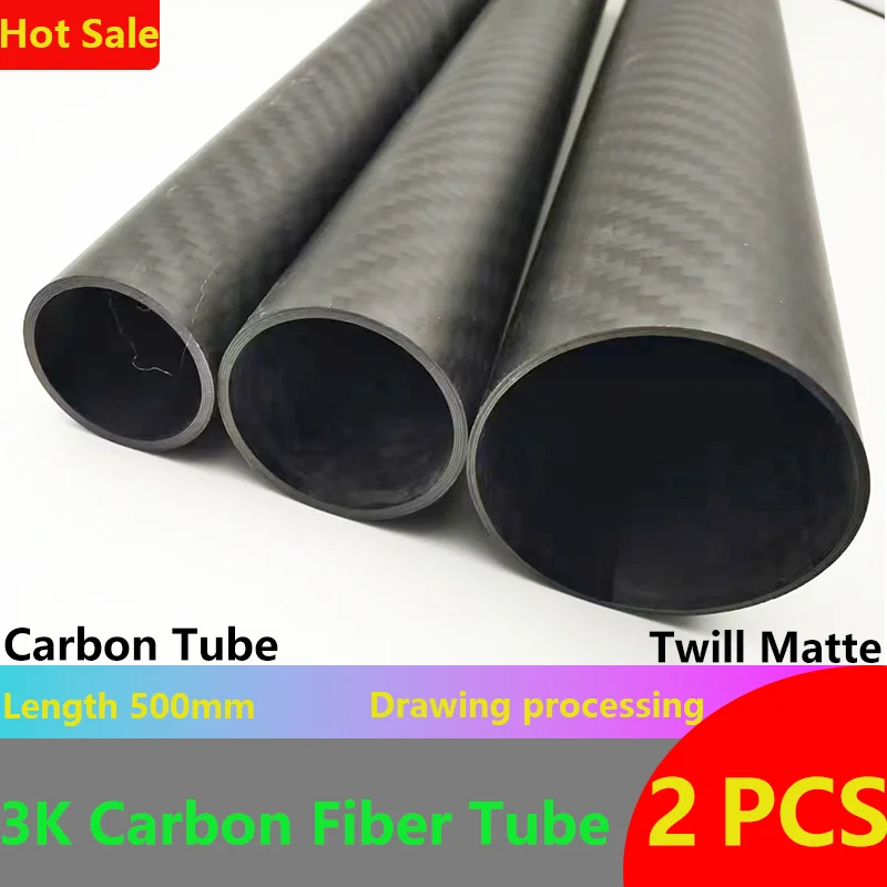 

2PCS Twill Matte 3K Carbon Fiber Tube Length 500mm Thickness 1mm High-strength Hollow Carbon Fiber Tube