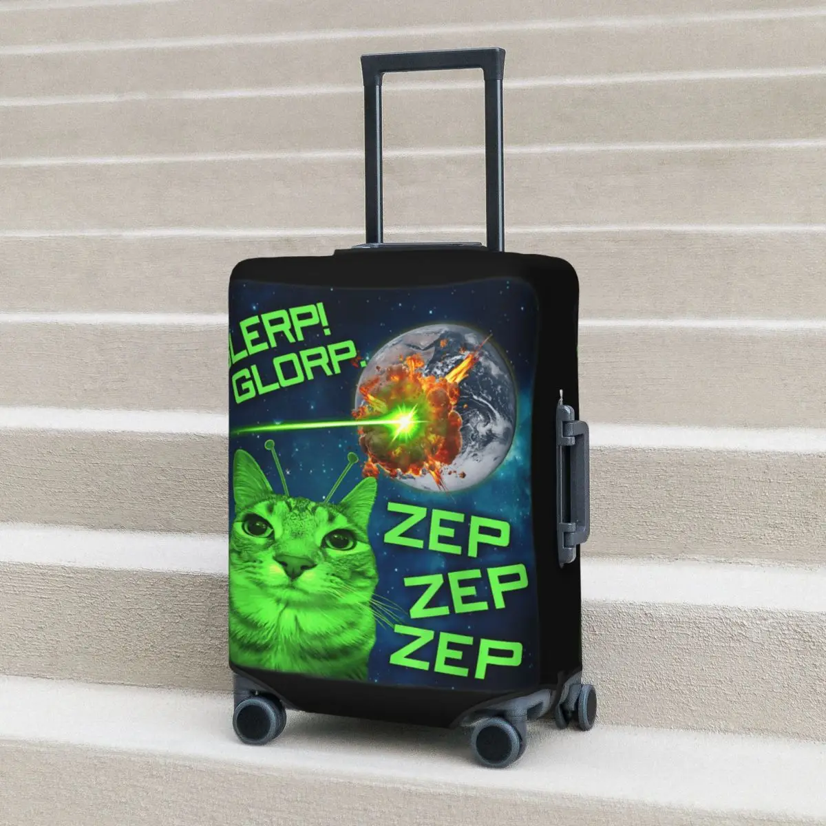 

Чехол для чемодана Glerp Glorp Alien Cat Meme: Забавный, прикольный, для круизов и авиаперелетов, защита багажа