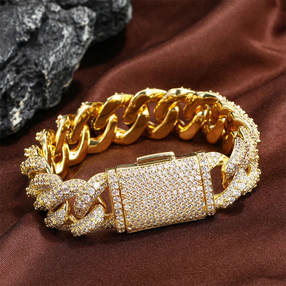 Iced Out Cubic Zirconia Cuban Link Chain 18mm Luxury Bracelet Hip Hop Bling Jewelry Fashion Anklet Exquisite Gift For Men