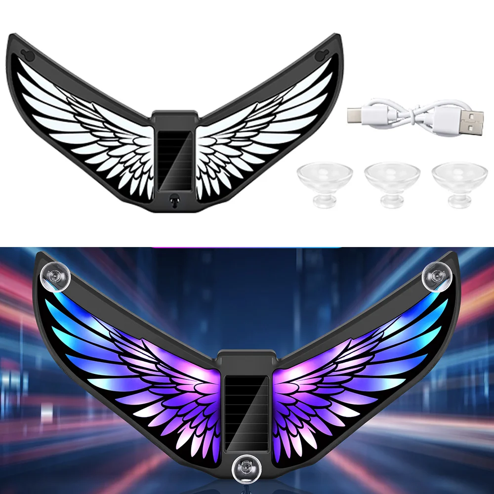 LED Strobe Solar Warning Lights with Angel Wings Car Rear Window Anti-Rear-End Collision Warning Light Vibration Sensor Flashing