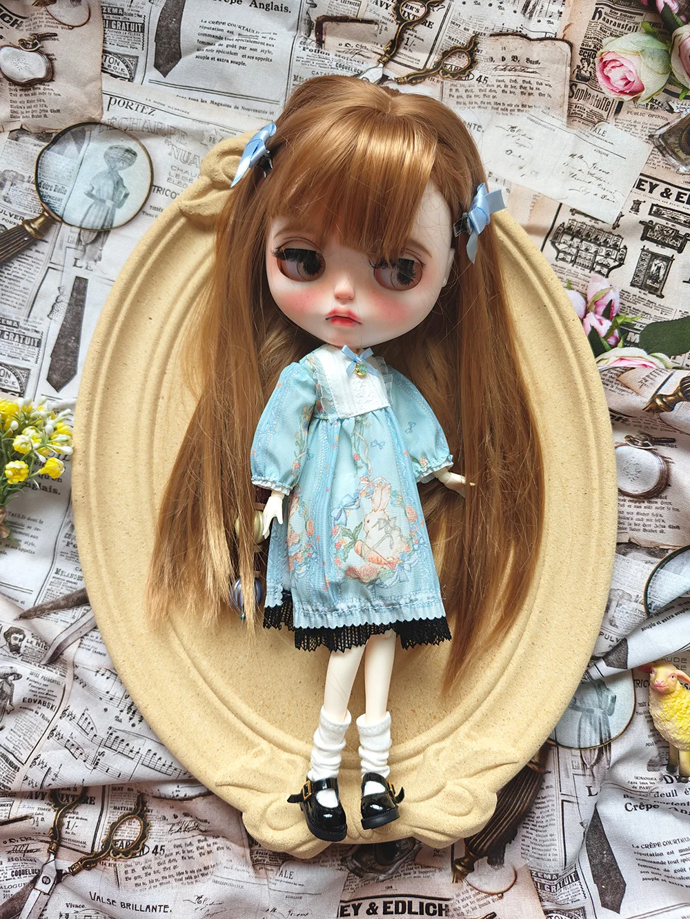 Blythe doll Clothes New Handmade Cute Blue classic dress For Ymy Licca Azones Ob24 Azone Doll Accessories 4-piece set Anime