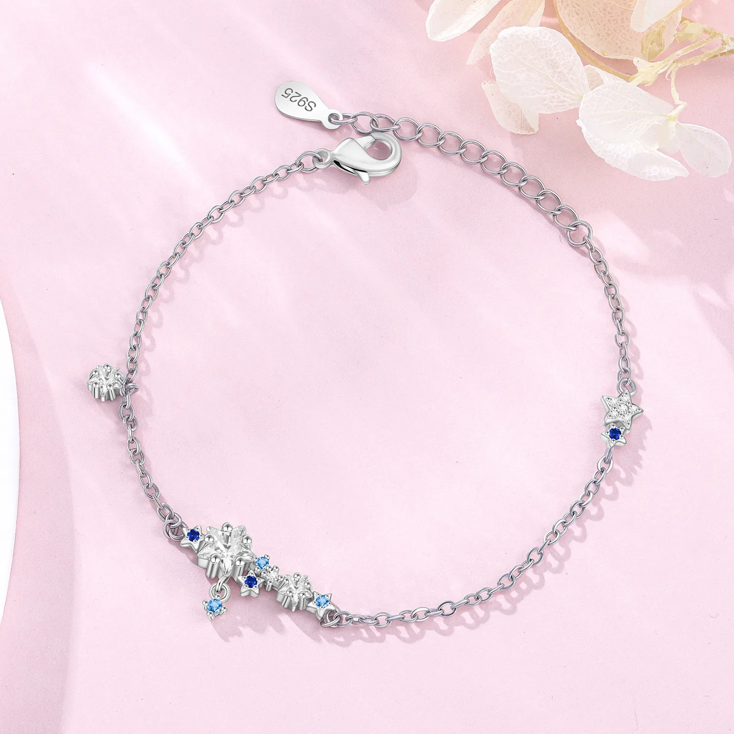MISEFF S925 Sterling Silver Bracelet Original Blue Milky Way Eight-Pointed Star Bracelet Chain Fit DIY Charms Jewelry Women Gift