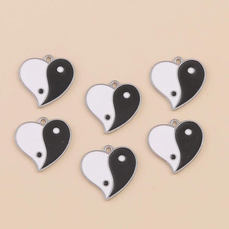 

20pcs 20x20mm Cute Enamel Tai Chi Heart Charms Pendants Fit Necklaces Earrings Bracelets DIY Crafts Jewelry Making Accessories