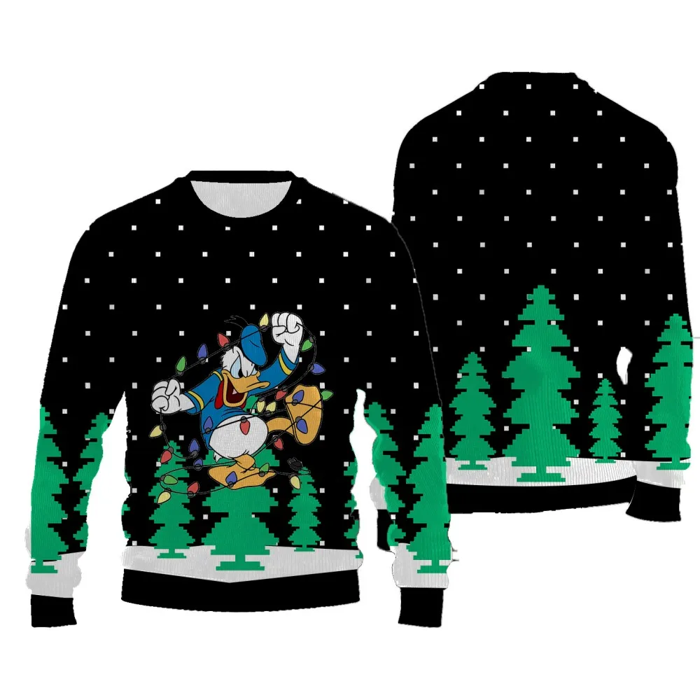 Disney Cartoon Character Pattern Pullover for Women Harajuku Fashion Round Neck Sweatshirt Casual Long Sleeved Chrismas Sweater