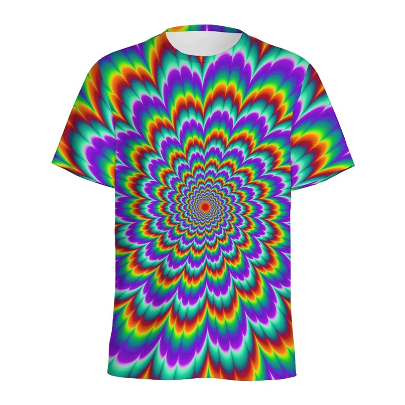 Colorful Spiral Dizzy Pattern T Shirt For Men Summer Casual Round Neck Short Sleeve Tops 3d Printed Optical Illusion Tee Shirts